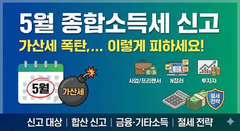 종합소득세 신고 대상자와 소득 종류(이자, 배당, 사업, 근로, 연금, 기타)별 납부 의무를 분석합니다. 기타소득 300만 원, 금융소득 2,000만 원 기준에 따른 유불리 선택법과 비과세/분리과세 절세 팁을 정리합니다.