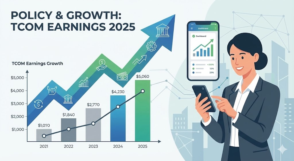 상향하는 실적 그래프와 모바일 앱을 사용하는 비즈니스맨 일러스트