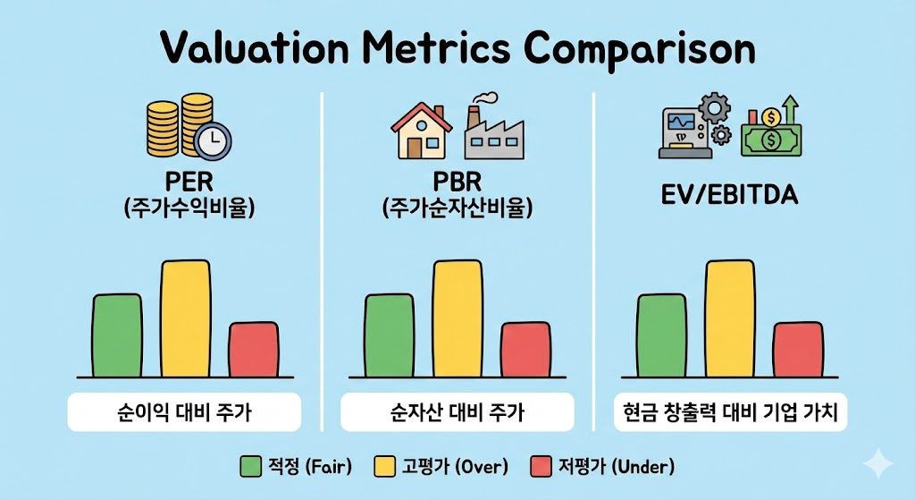 PER, PBR, EV/EBITDA 비교 차트