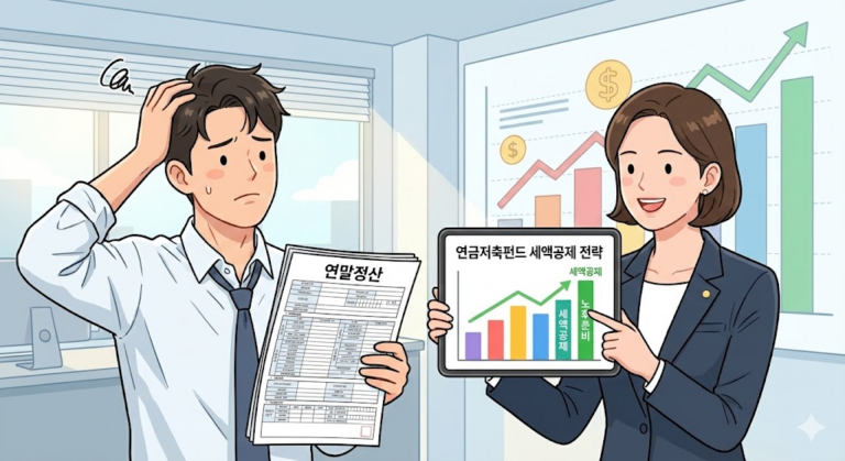 연금저축펀드 세액공제 전략을 고민하는 직장인 일러스트