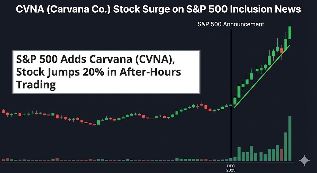 S&P 지수 리밸런싱 : S&P 500 지수 편입 발표 후 급등하는 카바나(CVNA)의 주가 차트
