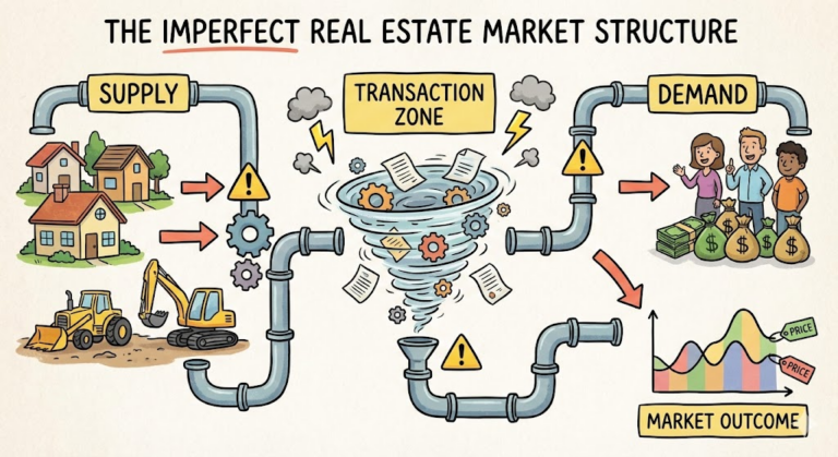 부동산 경기 분석 : 불완전한 시장 구조 속에서 수요와 공급이 만나는 복잡한 메커니즘을 표현한 다이어그램