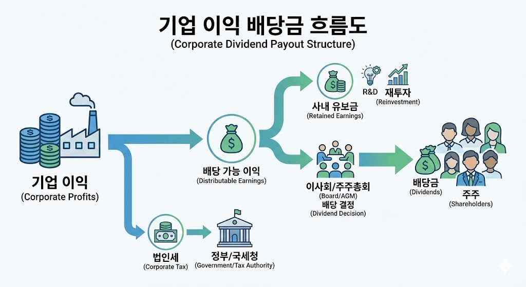 금융소득 배당소득 : 기업의 이익이 주주에게 배당금으로 흘러가는 흐름도