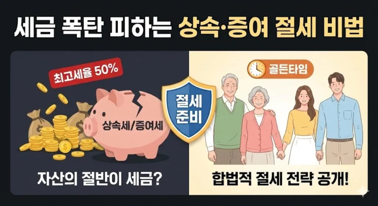 상속세와 증여세의 과세 체계와 세율을 비교하고, 증여재산 공제 한도(배우자, 자녀)를 활용한 10년 주기 증여 플랜, 부담부증여 등 실질적인 절세 전략을 제시합니다.