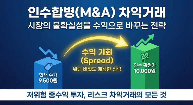 기업 인수합병(M&A) 발표 후 발생하는 가격 괴리를 이용해 무위험 차익을 노리는 합병차익거래(Merger Arbitrage)를 분석합니다. 현금 합병과 주식 교환 합병의 차이점, 그리고 리스크 관리법을 알아보세요.
